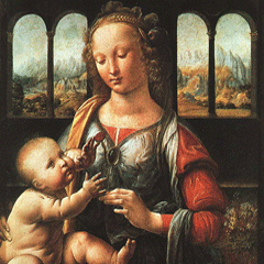 reproductie Madonna of the carnation van Leonardo Da Vinci